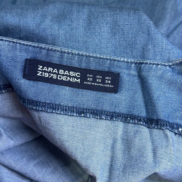 Zara Dress XS Womens Blue Chambray Tunic Mini Boxy Popover V Neck Pockets - Picture 6 of 6